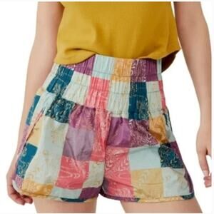 Free People FP Movement The Way Home Lined Printed Patchwork Shorts Sz L